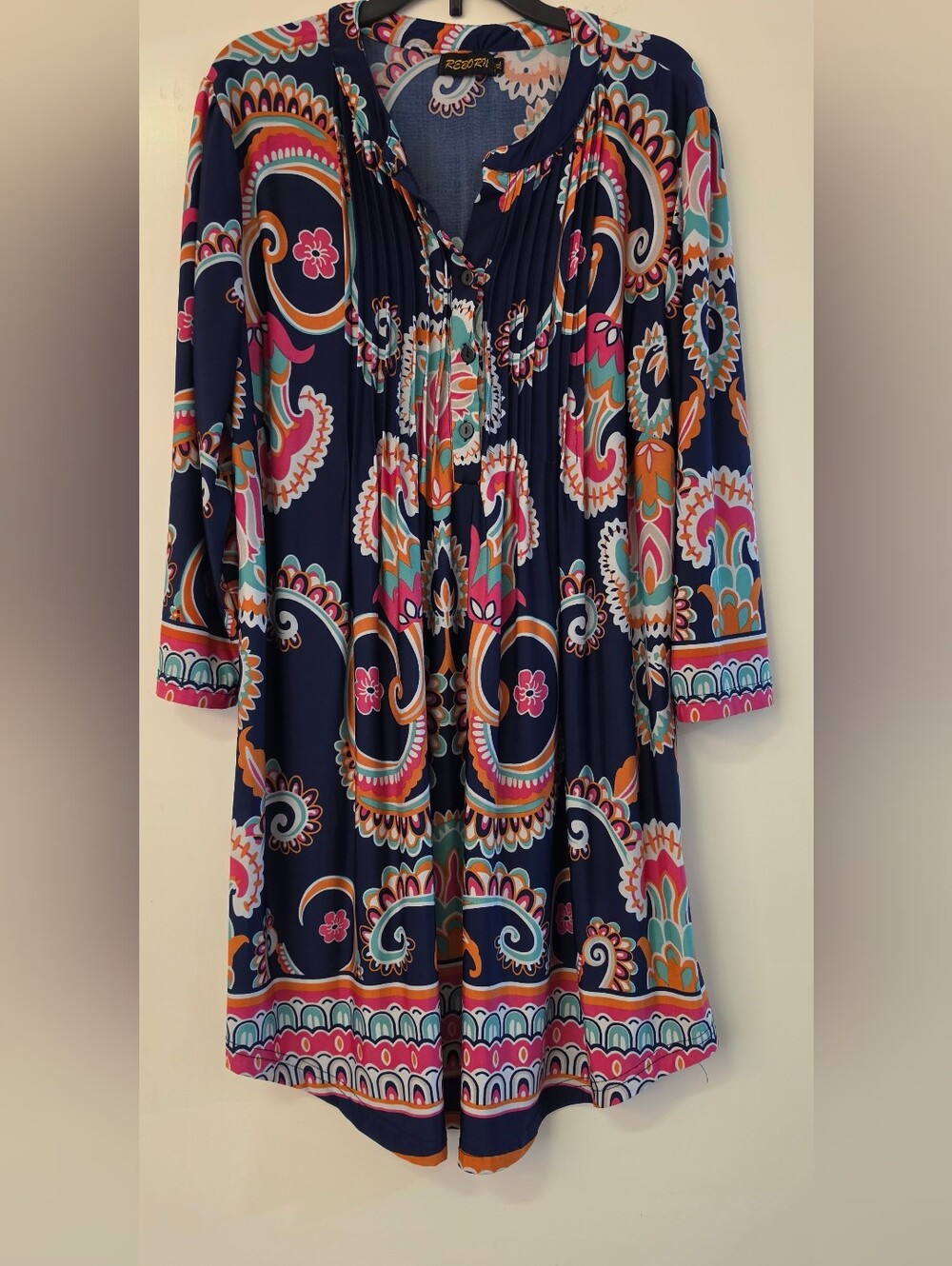 Navy Multicolor Paisley Button-Front Women’s Dress